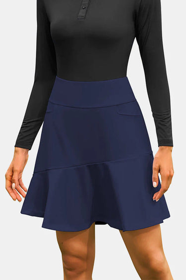 Navy Knee-Length Ruffle Hem Athletic Skirt